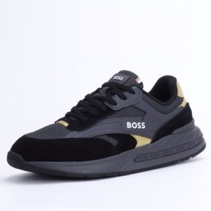 Boss Embellished Lace-up Sneakers In Black